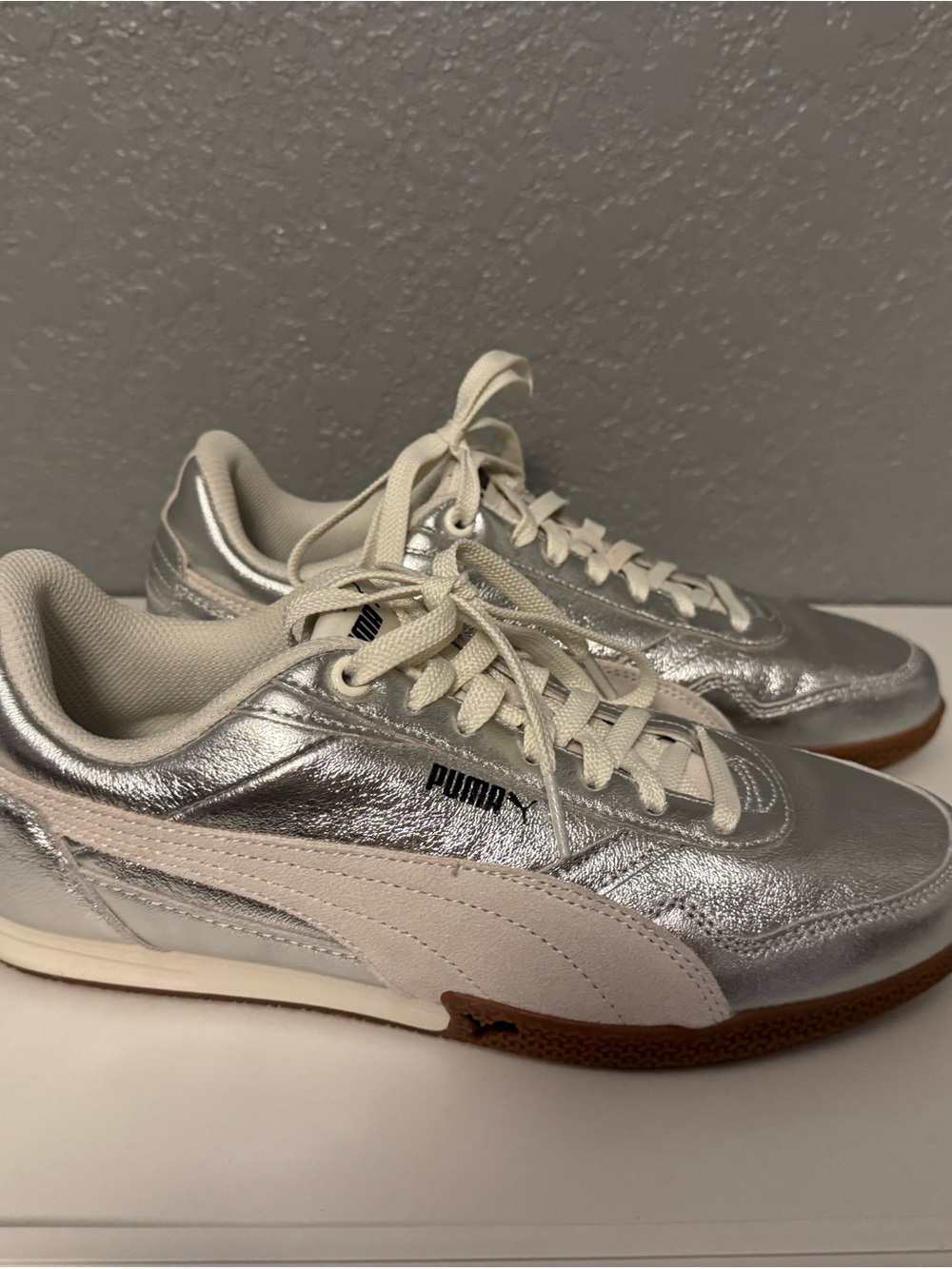 Puma Women’s Silver Metallic Sneaker with Cream Accents